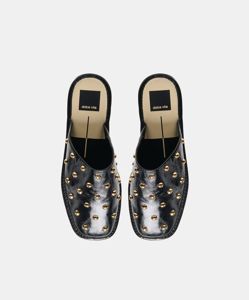 PHIRA STUD FLATS BLACK LEATHER
