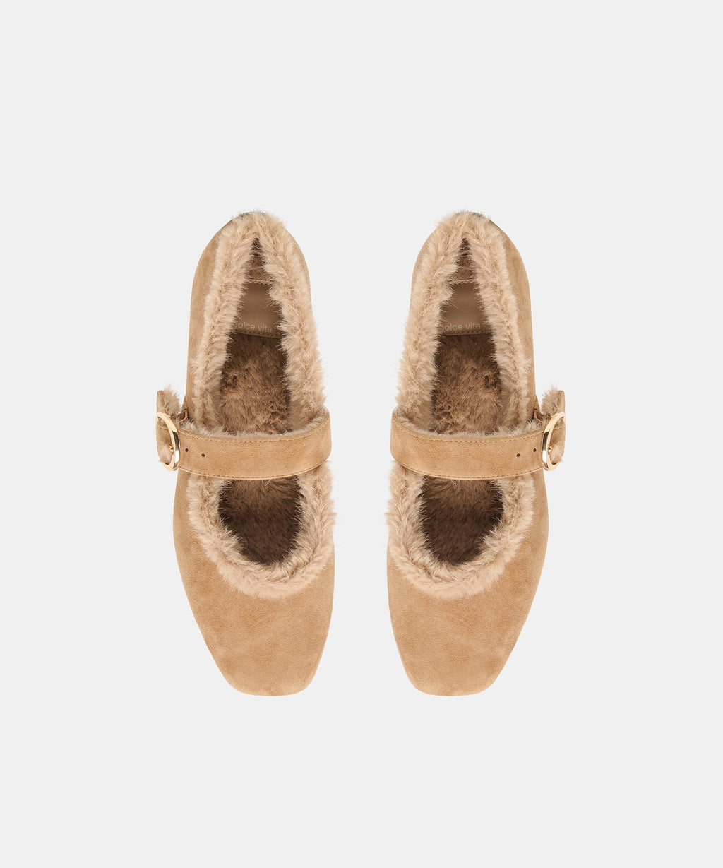 MELLA PLUSH BALLET FLATS LT BROWN SUEDE
