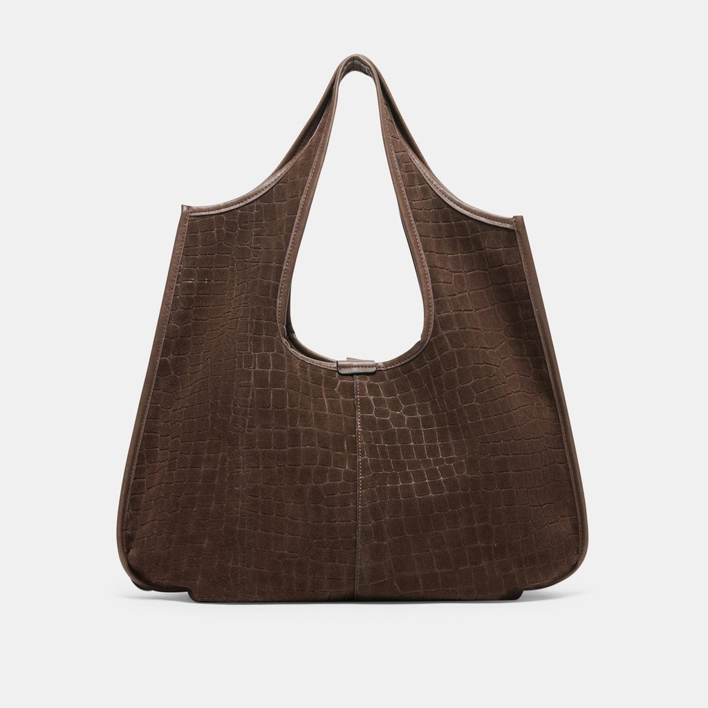 PAVA TOTE MID BROWN EMBOSSED SUEDE