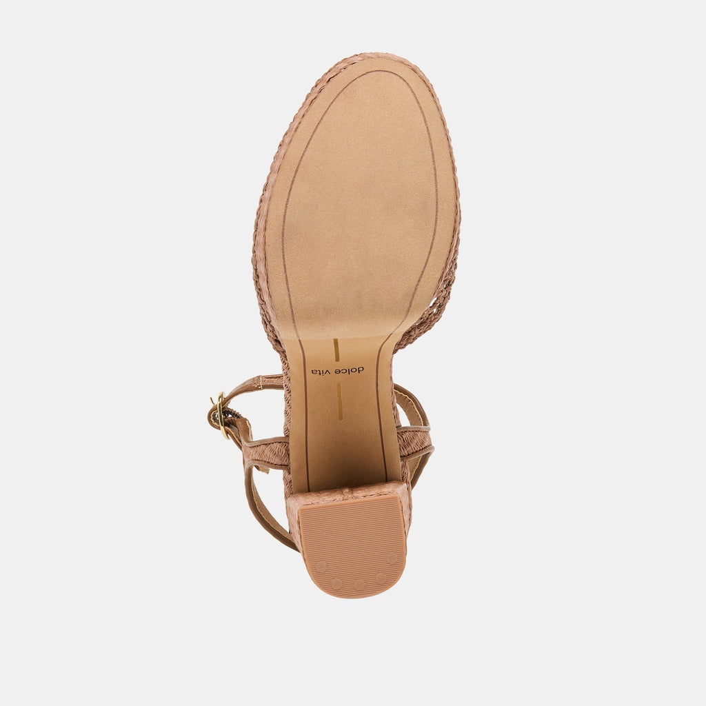 GERO HEELS MID BROWN WOVEN RAFFIA
