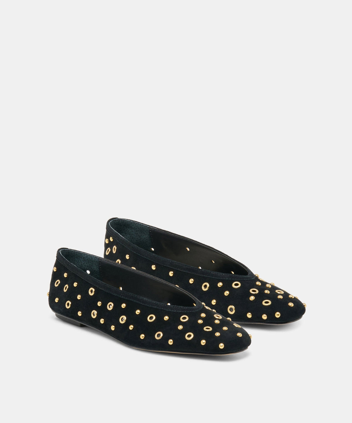 CARET STUD BALLET FLATS ONYX SUEDE