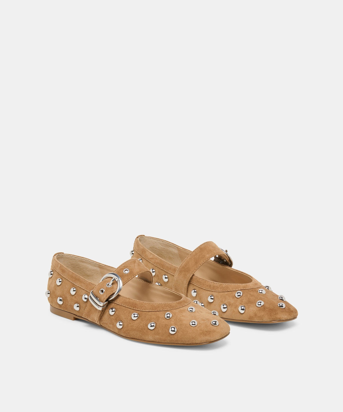 MIKEL STUD BALLET FLATS LT BROWN SUEDE