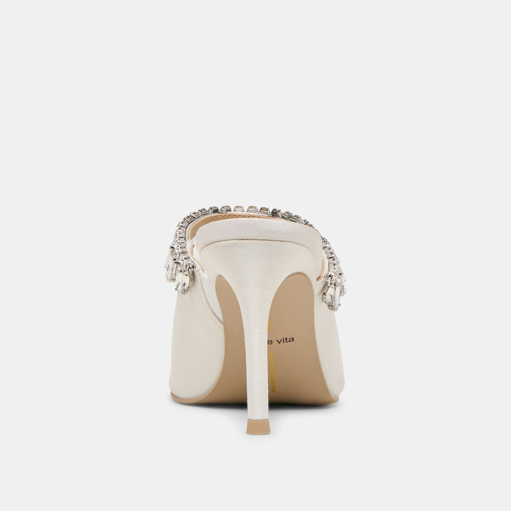 KELI CRYSTAL HEELS WHITE SATIN