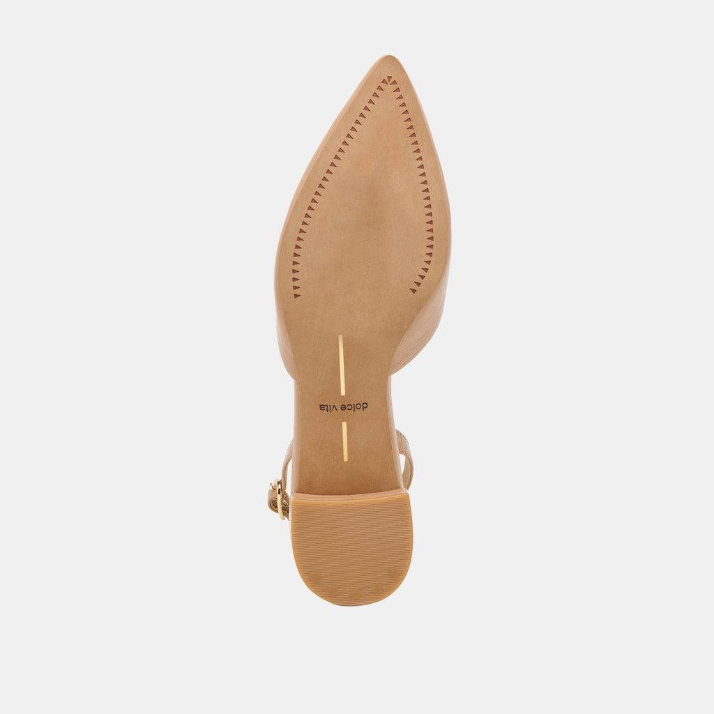CAREL WIDE HEELS LT TAN CRINKLE PATENT LEATHER