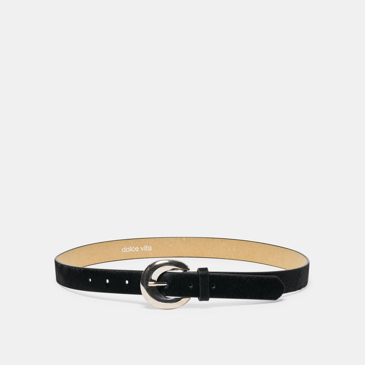 CHUNKY CURVED BUCKLE BELT BLACK CALF HAIR