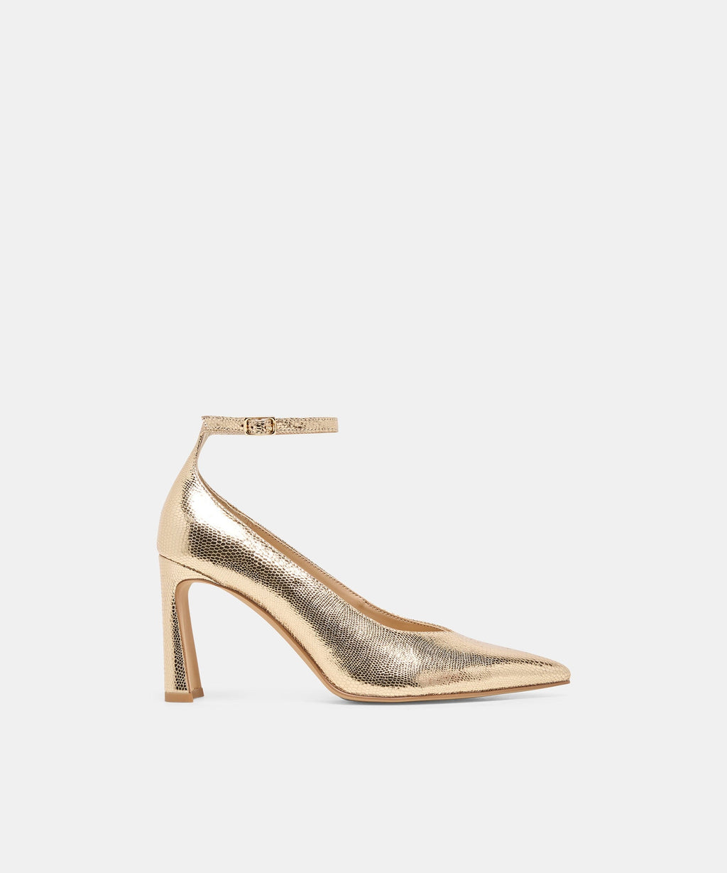 KARSIN HEELS GOLD EMBOSSED LEATHER