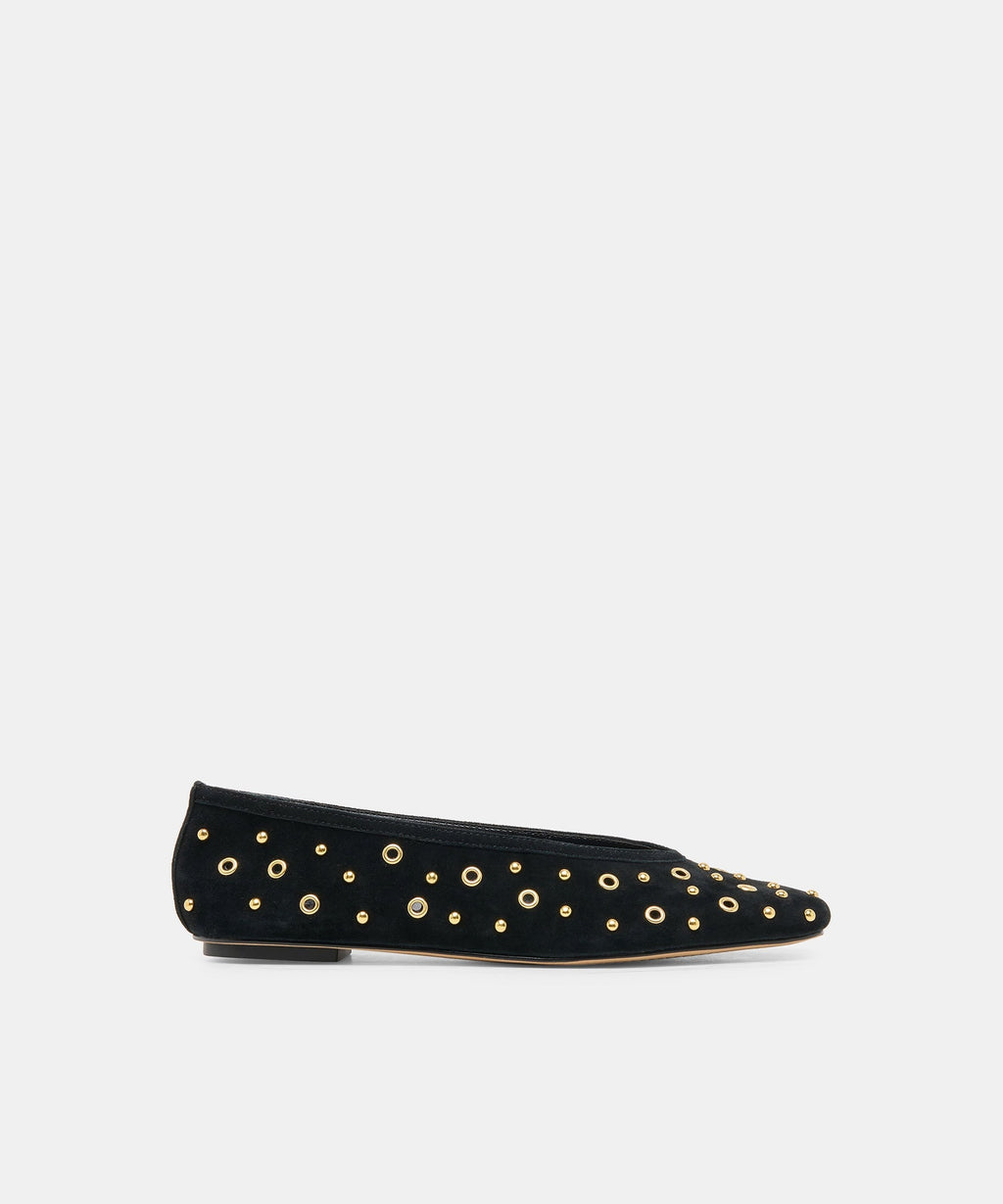 CARET STUD BALLET FLATS ONYX SUEDE