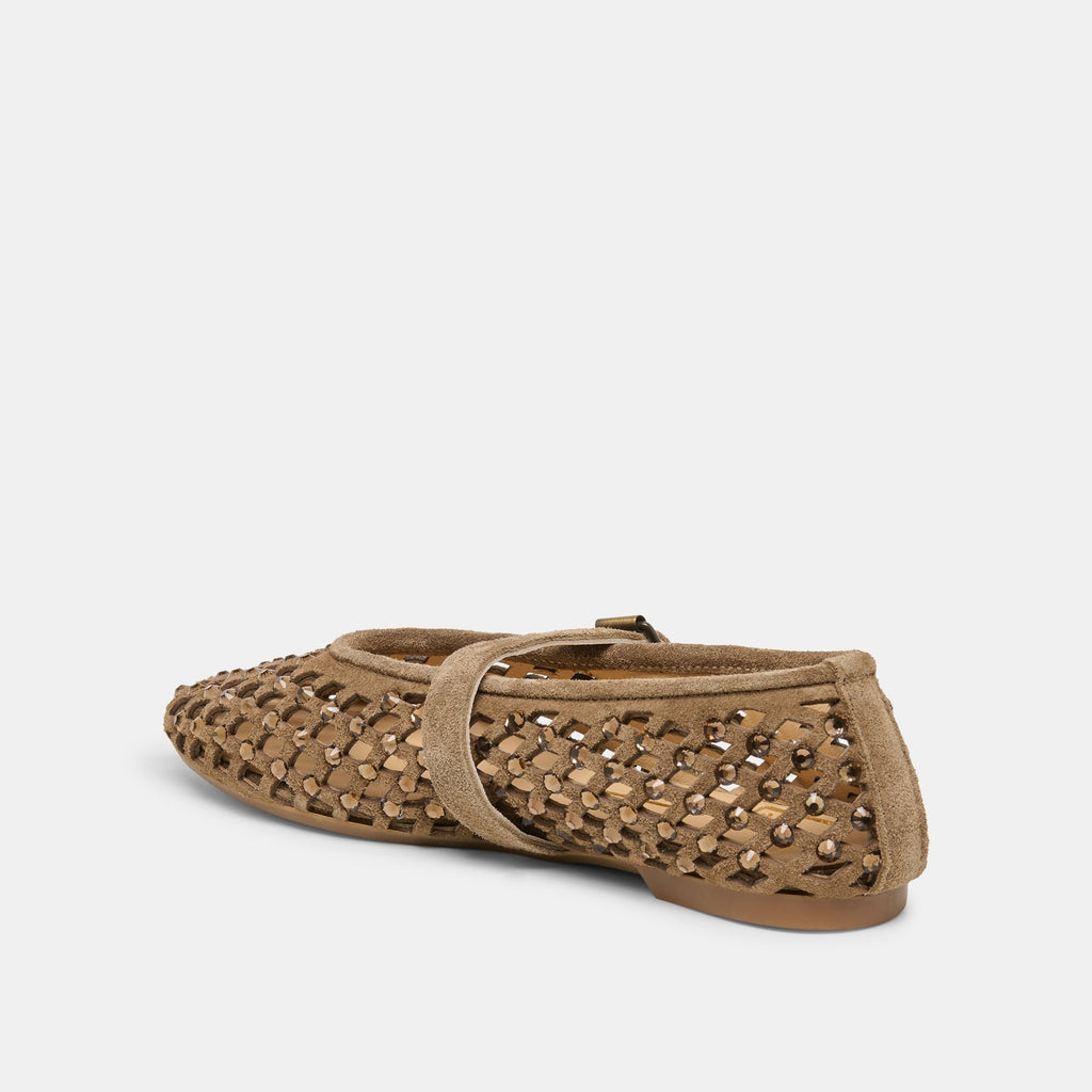 MAVIN RHINESTONE BALLET FLATS TAUPE SUEDE
