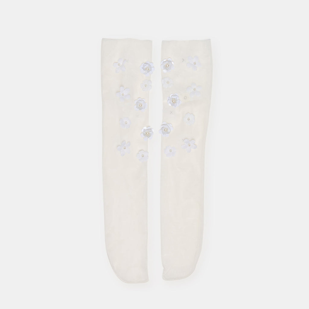 FLORAL CHIFFON SLOUCH SOCKS WHITE