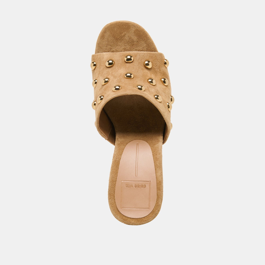 HOLTA STUD WEDGES LT BROWN SUEDE