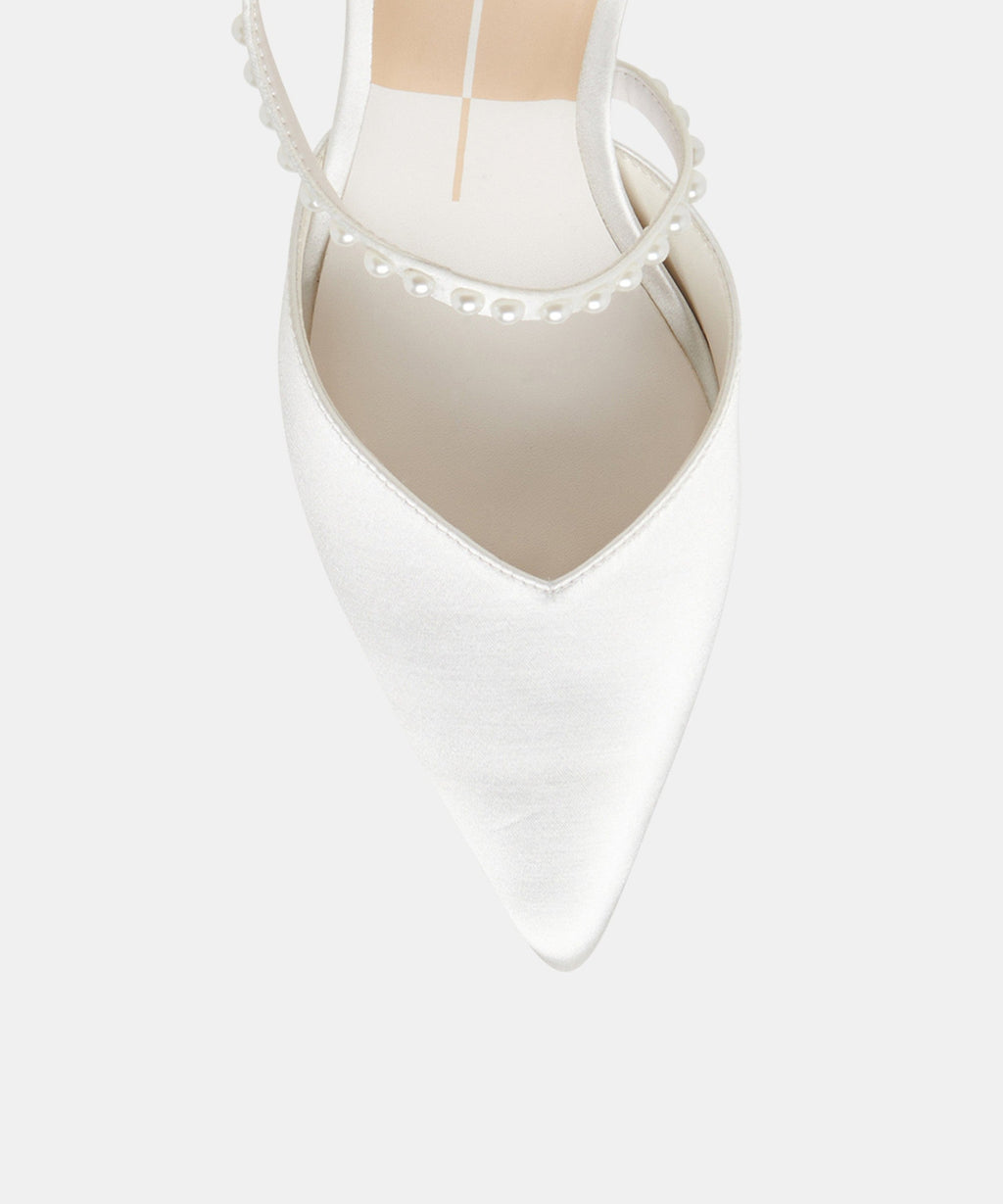 KAMRA PEARL HEELS TRUE WHITE SATIN