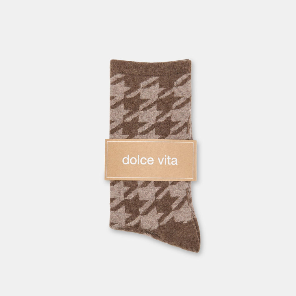 HOUNDSTOOTH CREW SOCKS ESPRESSO