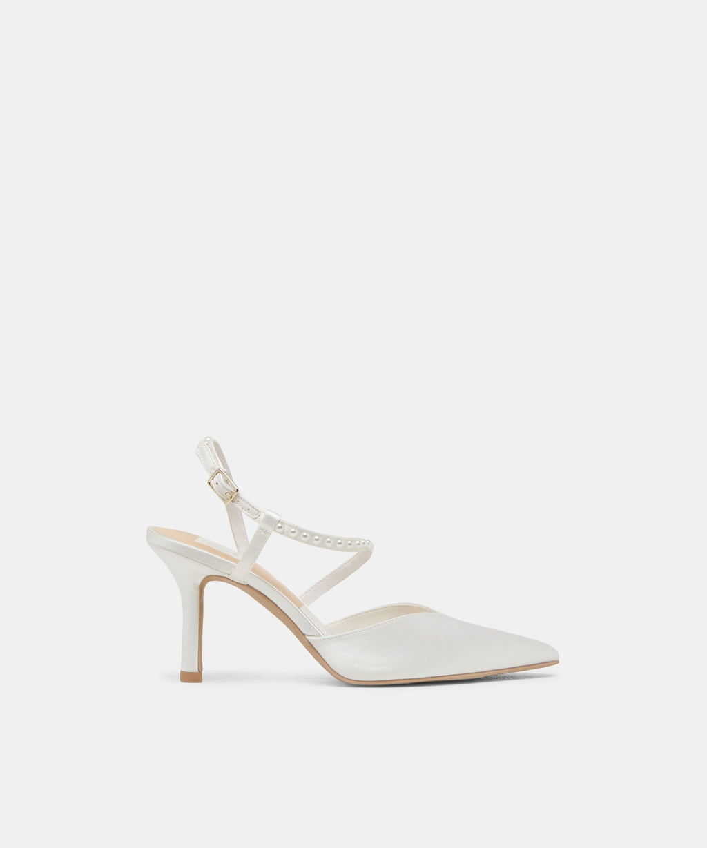 KAMRA PEARL HEELS TRUE WHITE SATIN