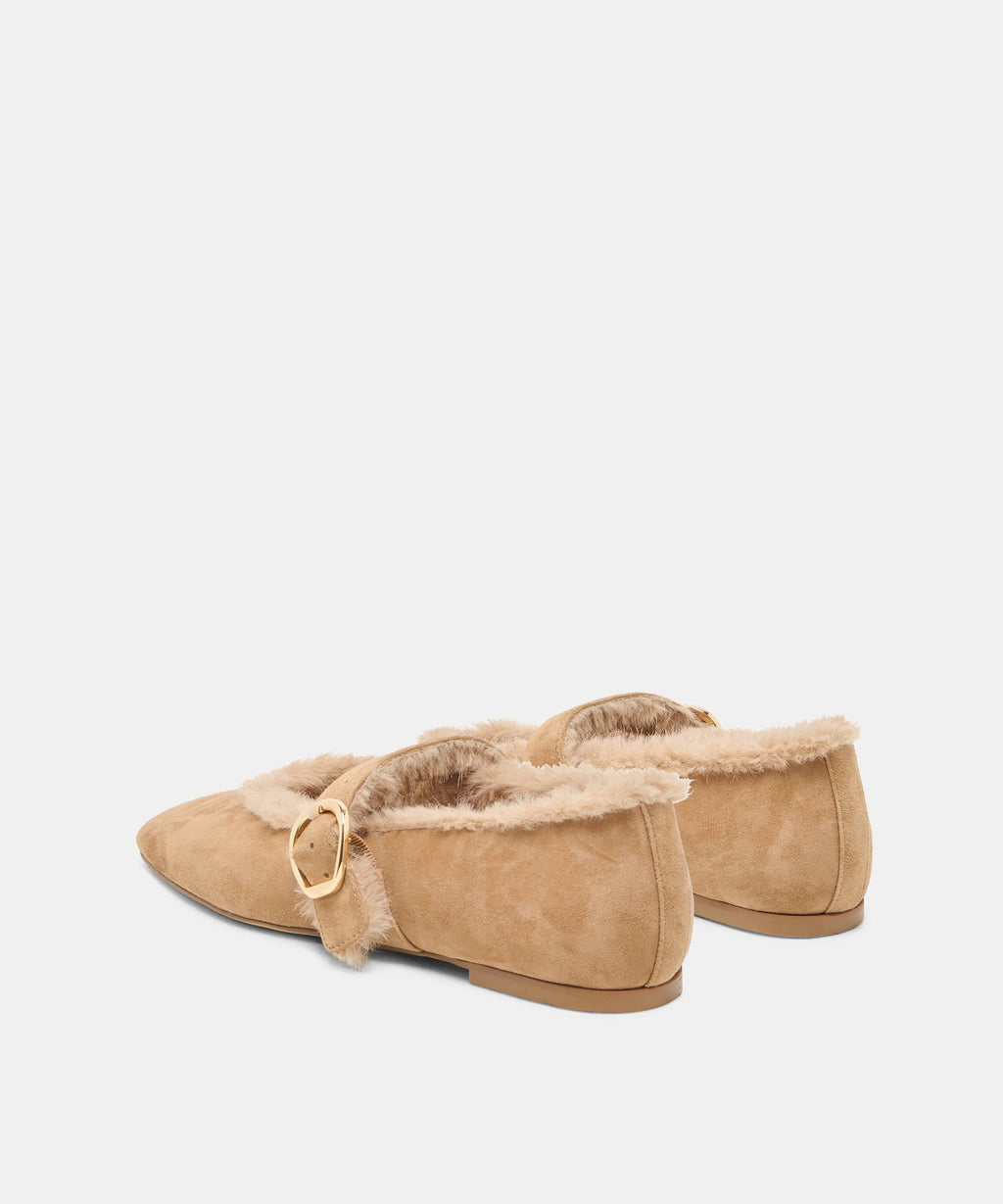 MELLA PLUSH BALLET FLATS LT BROWN SUEDE