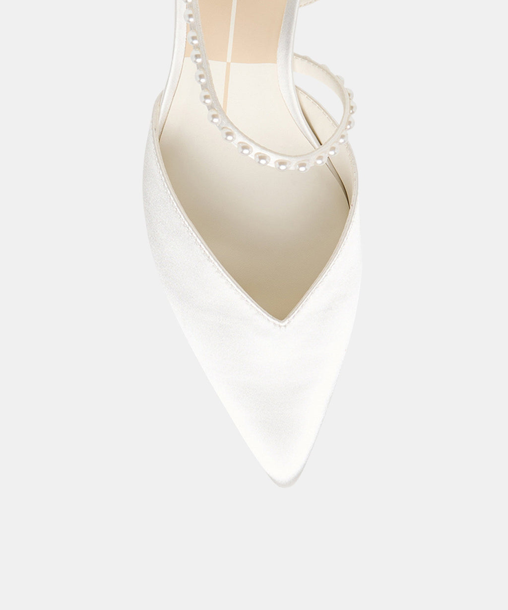 KAMRA PEARL MID HEELS TRUE WHITE SATIN