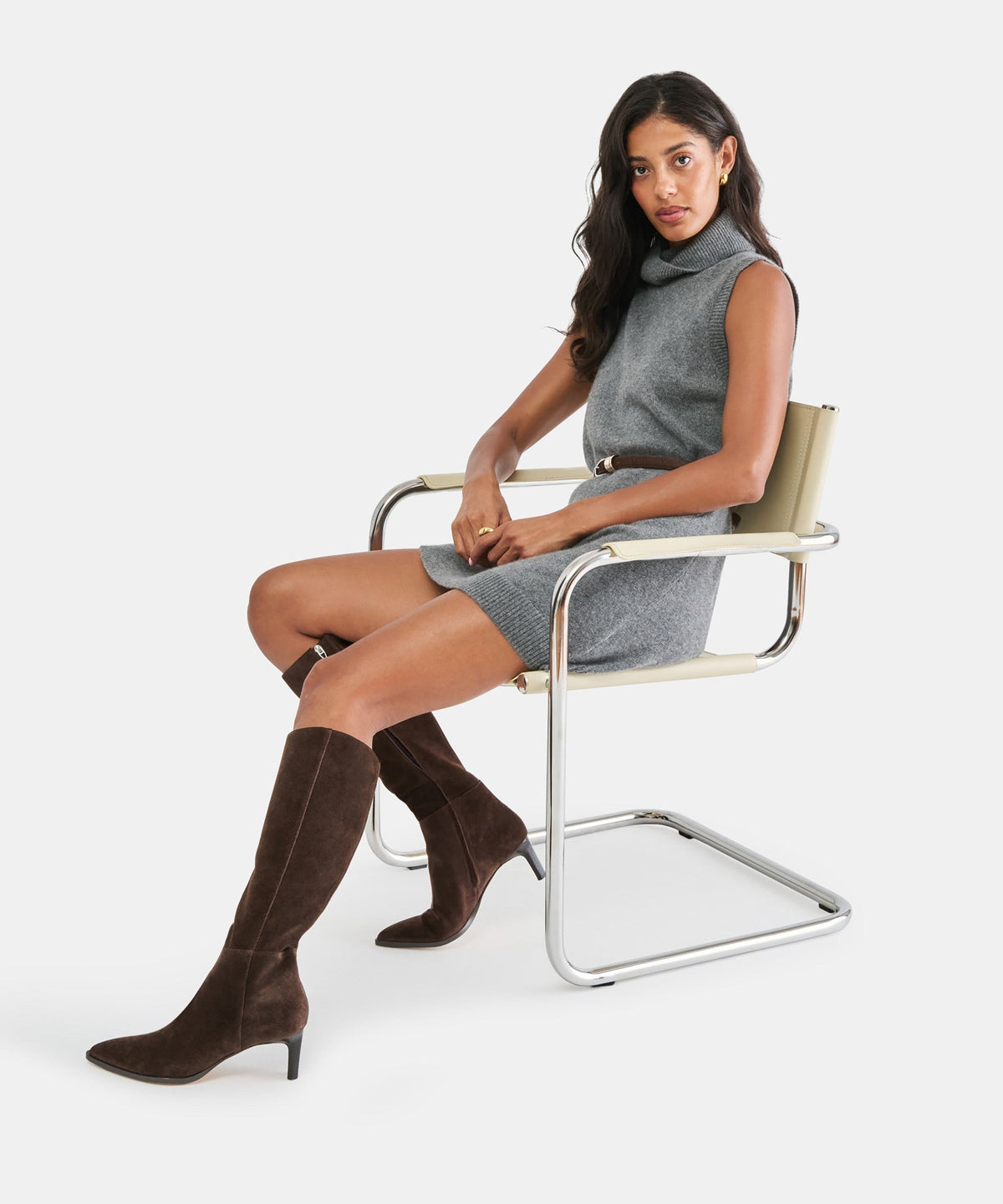 ALIMA NARROW CALF BOOTS DK BROWN SUEDE