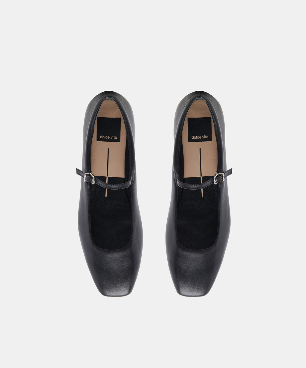 REYES WIDE BALLET FLATS BLACK LEATHER