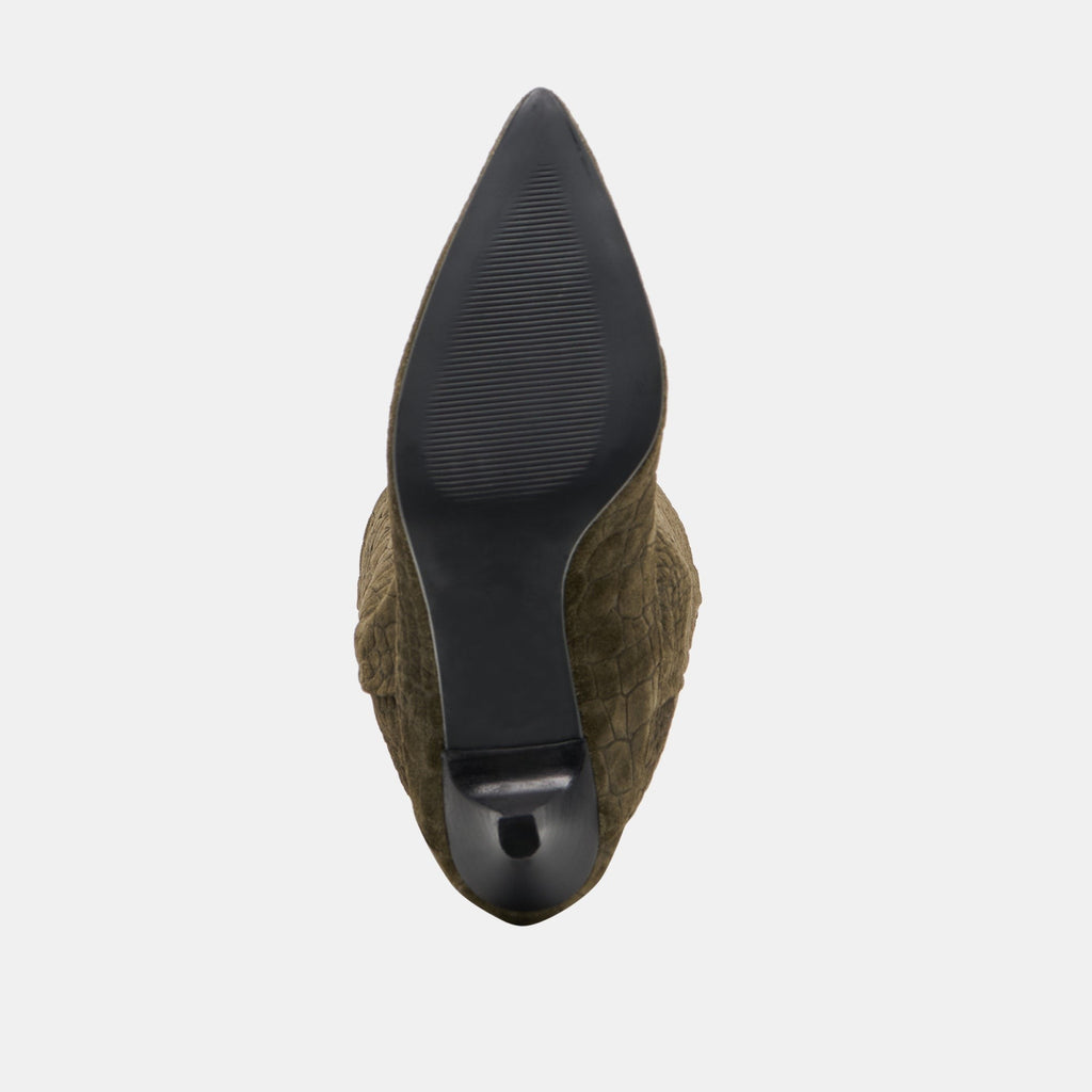 ROXLA BOOTS OLIVE CROCO EMBOSSED LEATHER