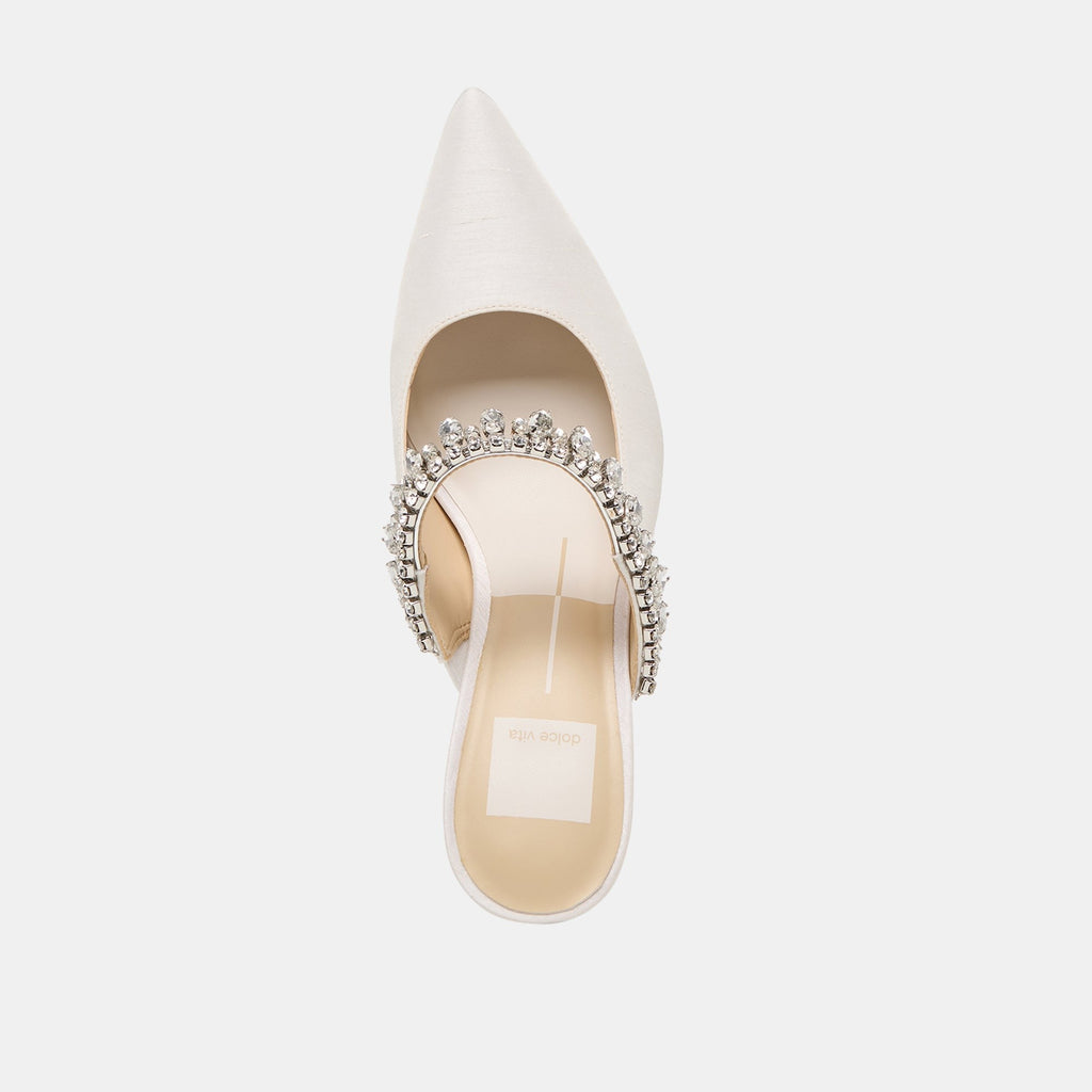 KELI CRYSTAL HEELS WHITE SATIN