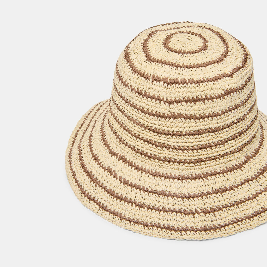 STRIPED STRAW CLOCHE BROWN NATURAL