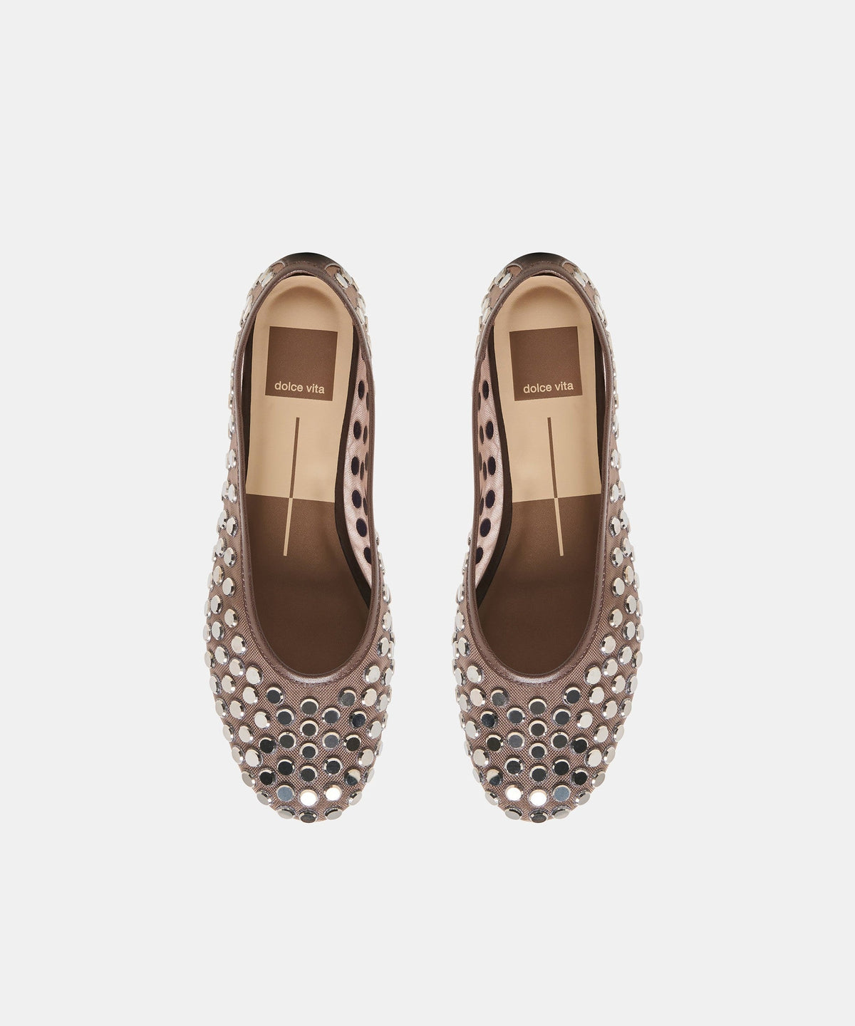 CALIA STUD BALLET FLATS DK BROWN MESH