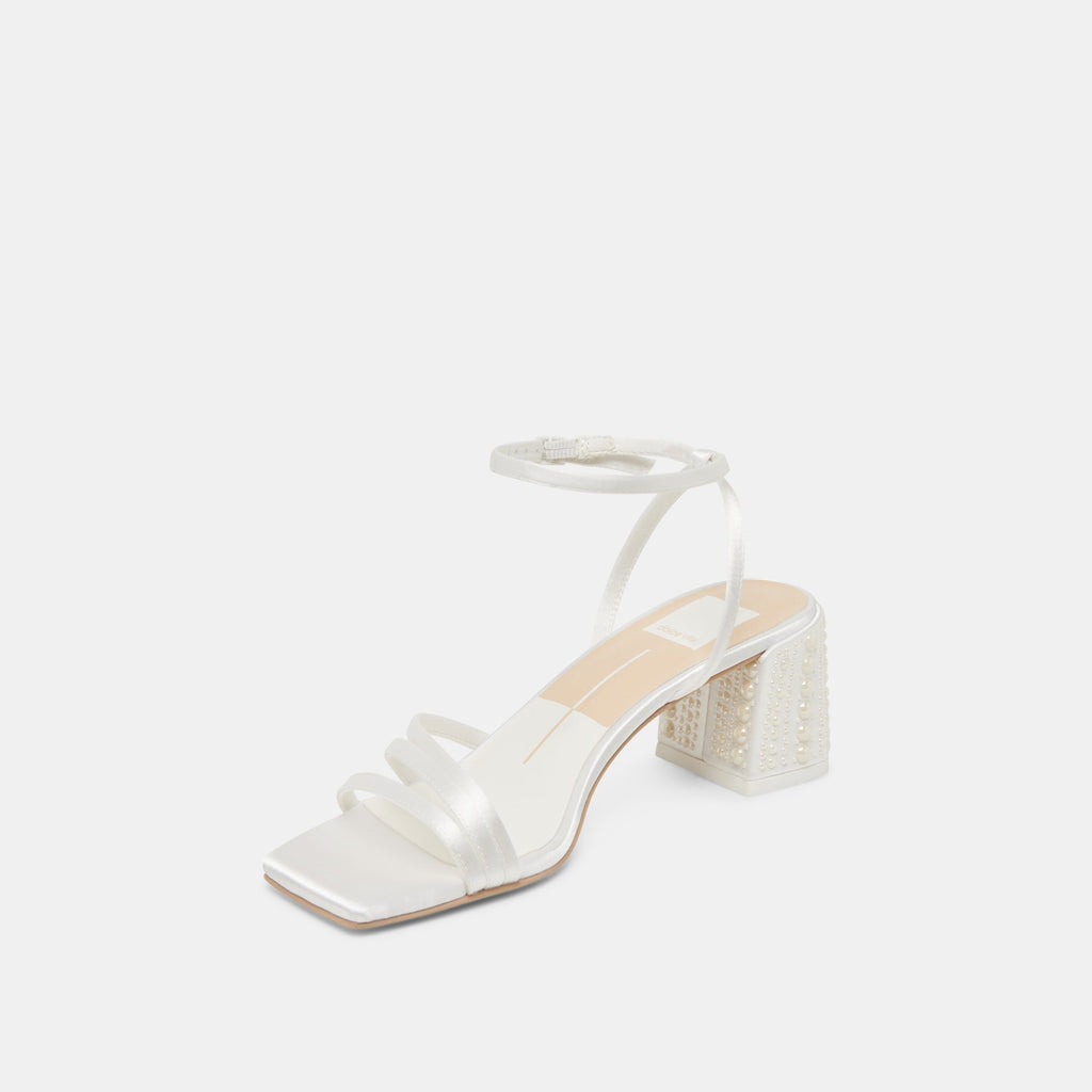 YSABEL PEARL HEELS TRUE WHITE SATIN