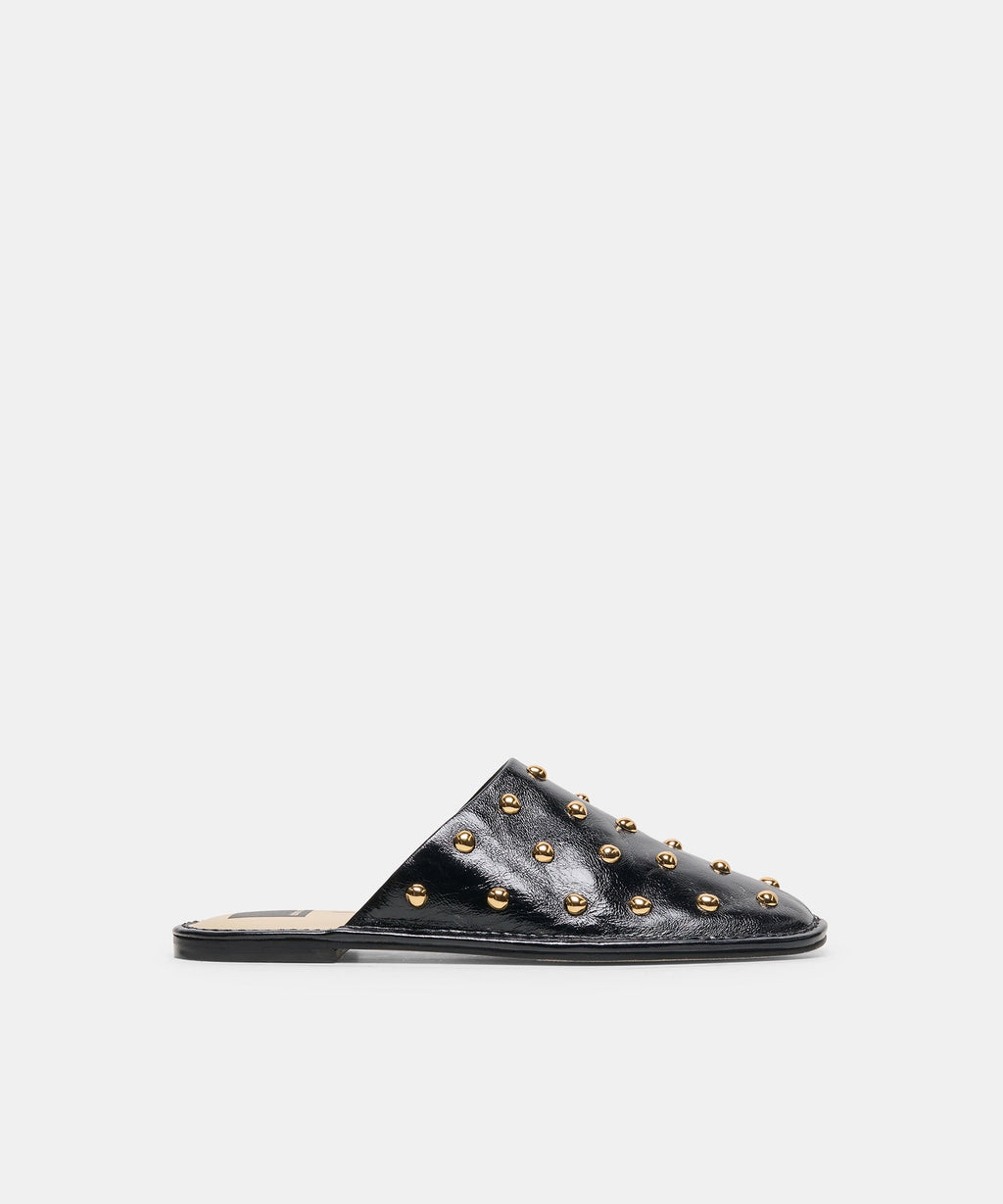 PHIRA STUD FLATS BLACK LEATHER
