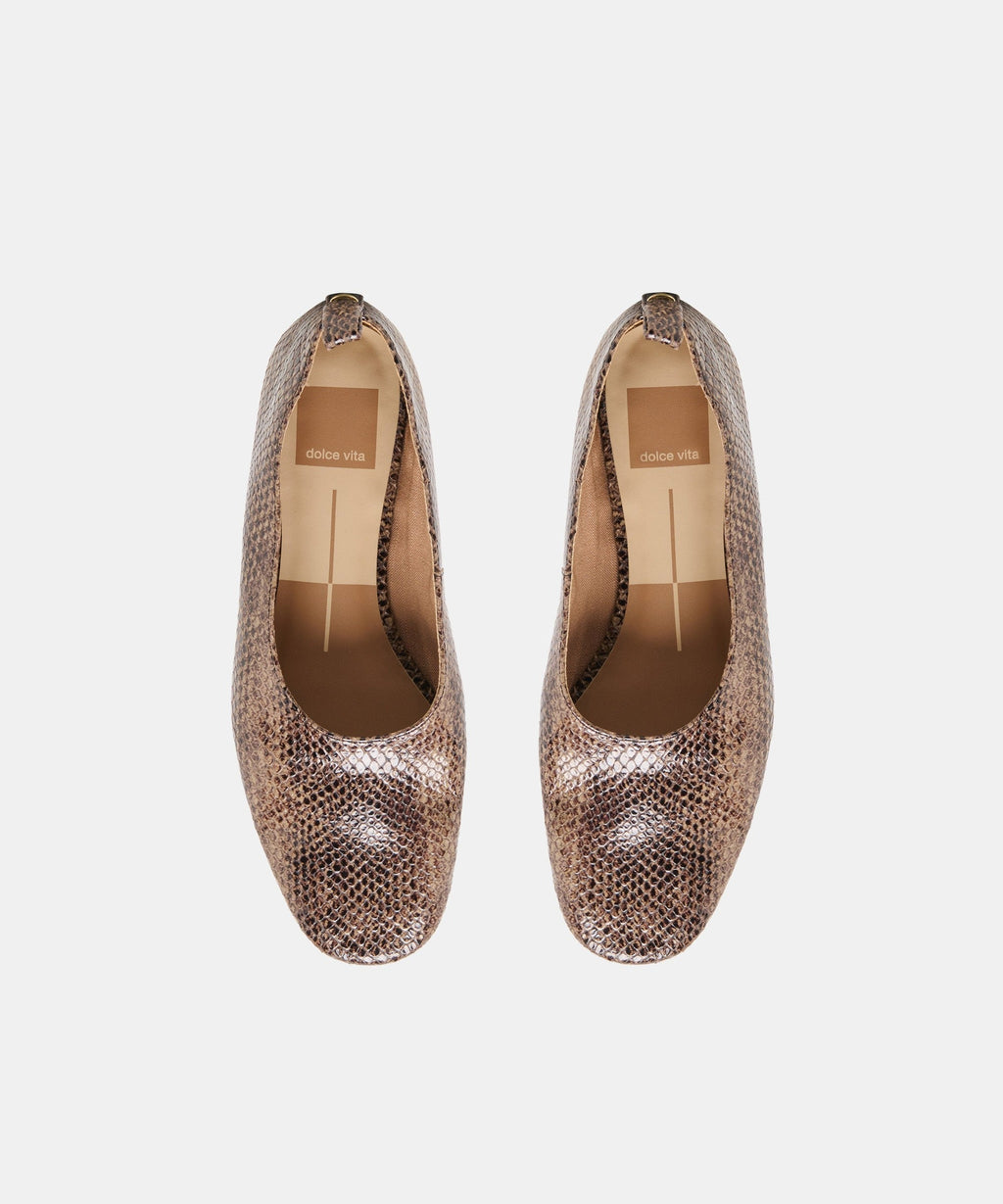 KORY BALLET FLATS SNAKE TAN EMBOSSED LEATHER