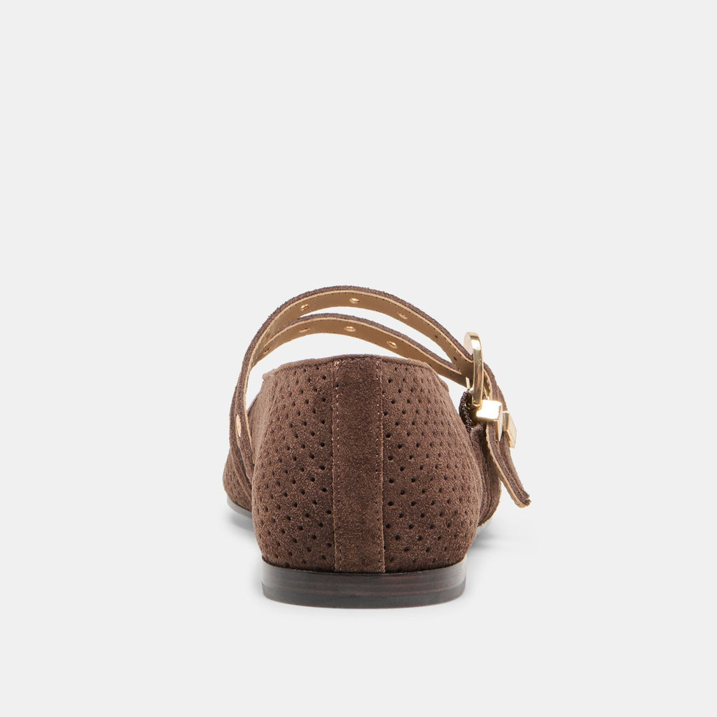 BAYLEE GROMMET BALLET FLATS DK BROWN PERFORATED SUEDE