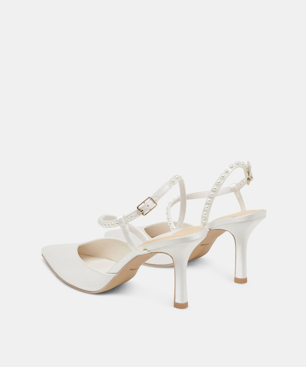 KAMRA PEARL HEELS TRUE WHITE SATIN