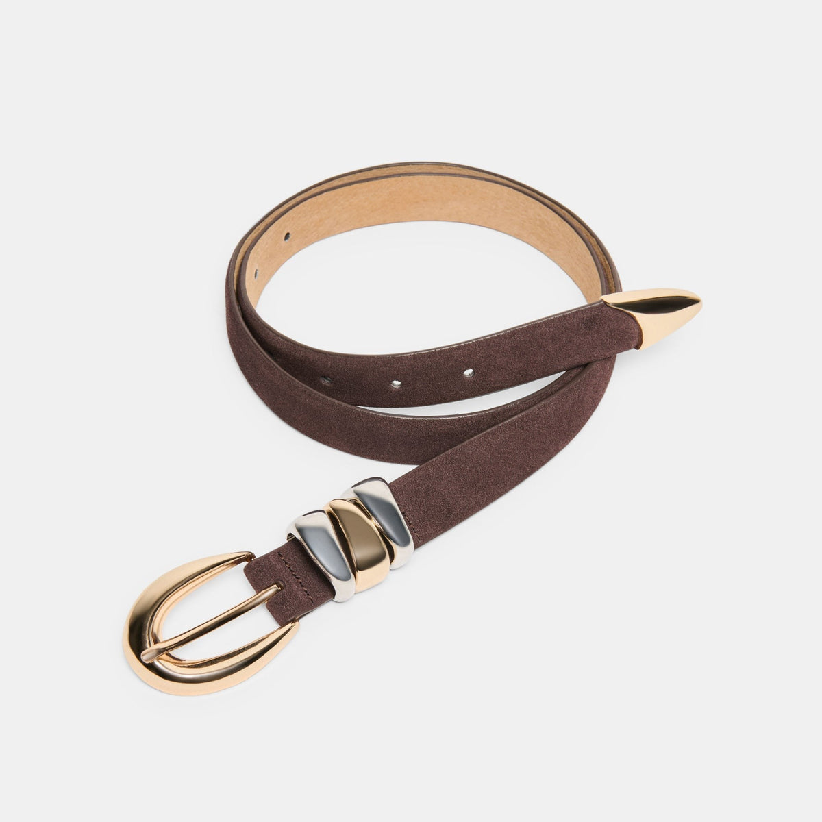 MIXED METAL BUCKLE BELT MAHOGANY