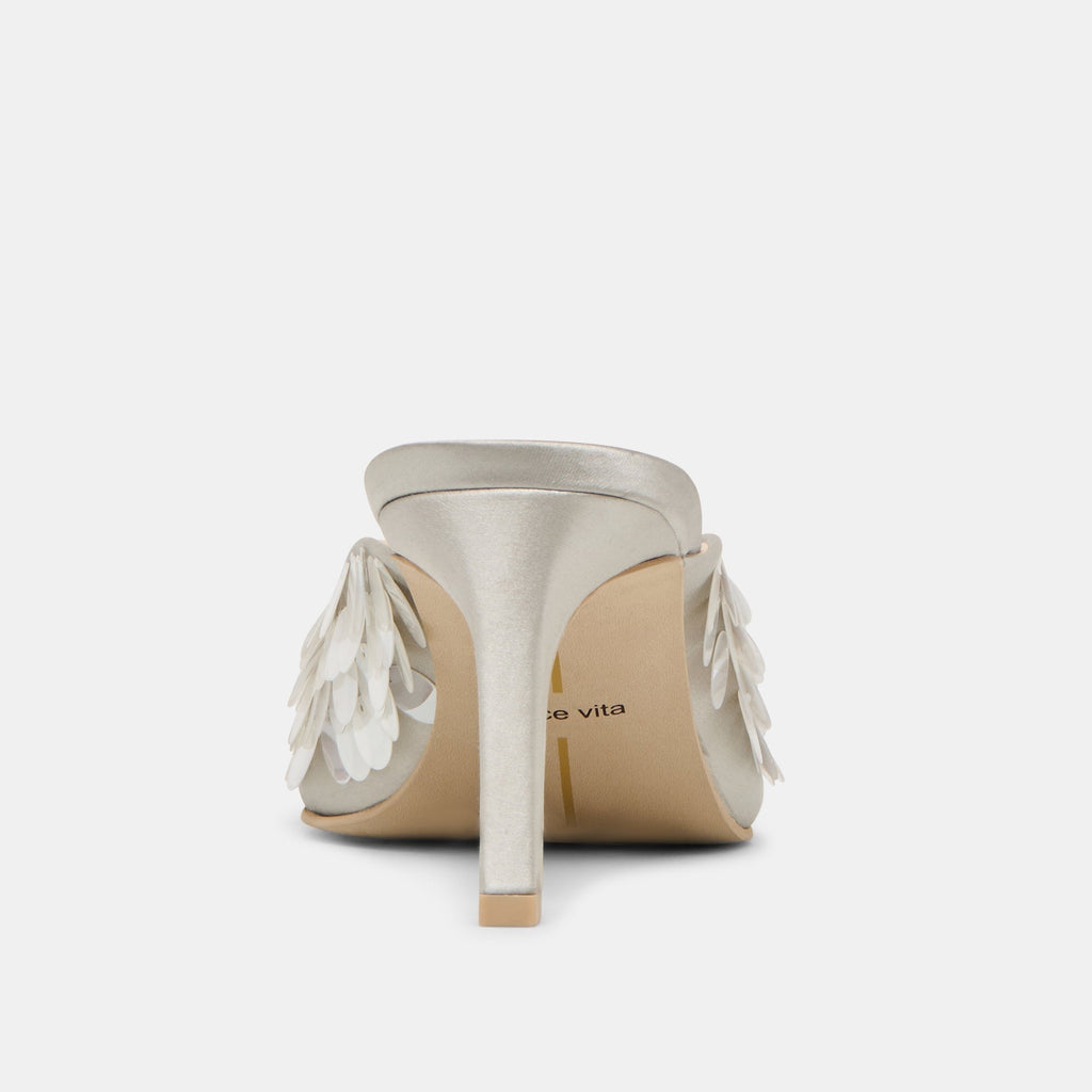 SAMARY CONFETTI HEELS SILVER SATIN